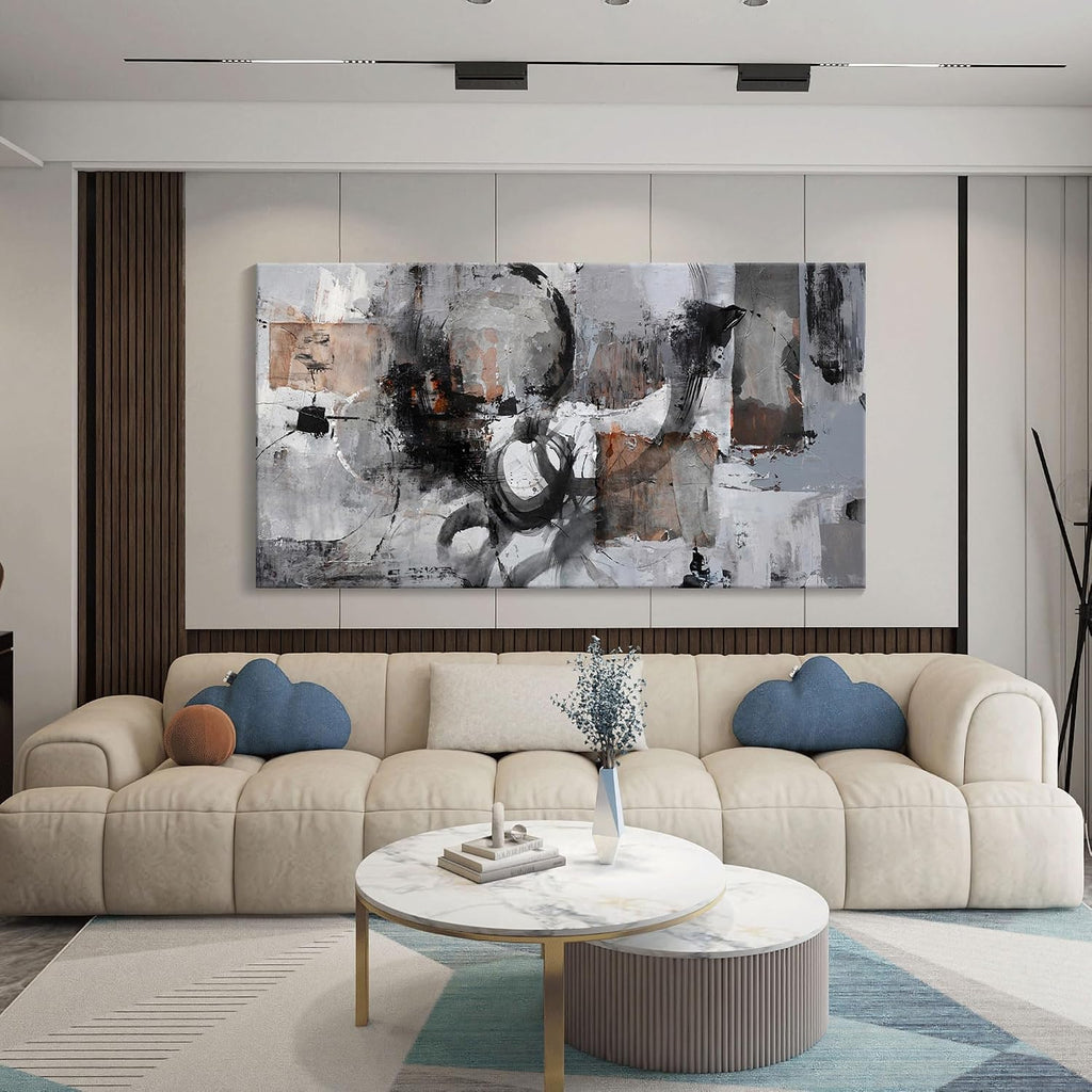 Pogusmavi Large Abstract Canvas Wall Art - Black & Grey, 29x58in, Framed, Modern Decor for Living Room & Bedroom