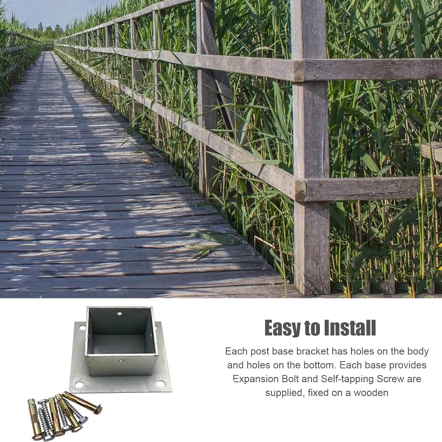 2 Pack 70x70mm Square Column Base Plate - Wood Fence Post Anchor with Installation Kit, Metal Bolt Down Bracket for Concrete, Deck, Pergola & Mailbox