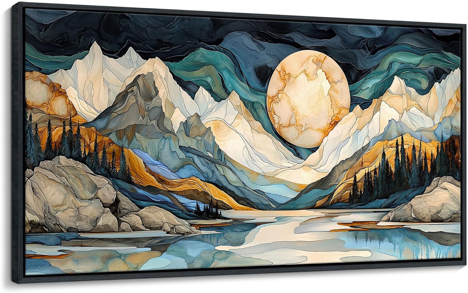 JEAWA Framed Canvas Wall Art - 24x48 Inchs Large Abstract Painting Decor, Textured Mountain Pictures as Gifts for Friends, Modern Art Prints for Bedroom Living Room Bathroom Home Decoration