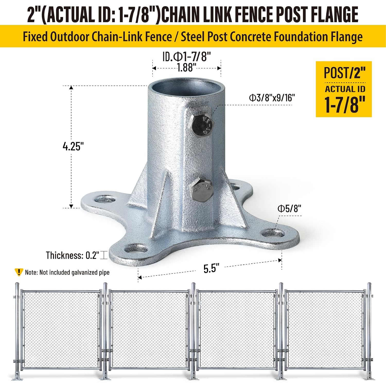 Aecxm 2' (1-7/8' Post OD) Chain Link Fence Post Floor Flange Galvanized Anchor Base for Fence Posts, Mailboxes, Lamp Posts & Commercial Applications 8Pack