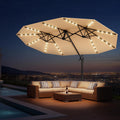 HOMSHADE 15FT Cantilever Double-Sided Umbrella with Solar Light and Base, Rectangle Oversized Offset Patio Umbrellas, Extra Large Outdoor Umbrella for Pool, Deck, Garden (Beige)
