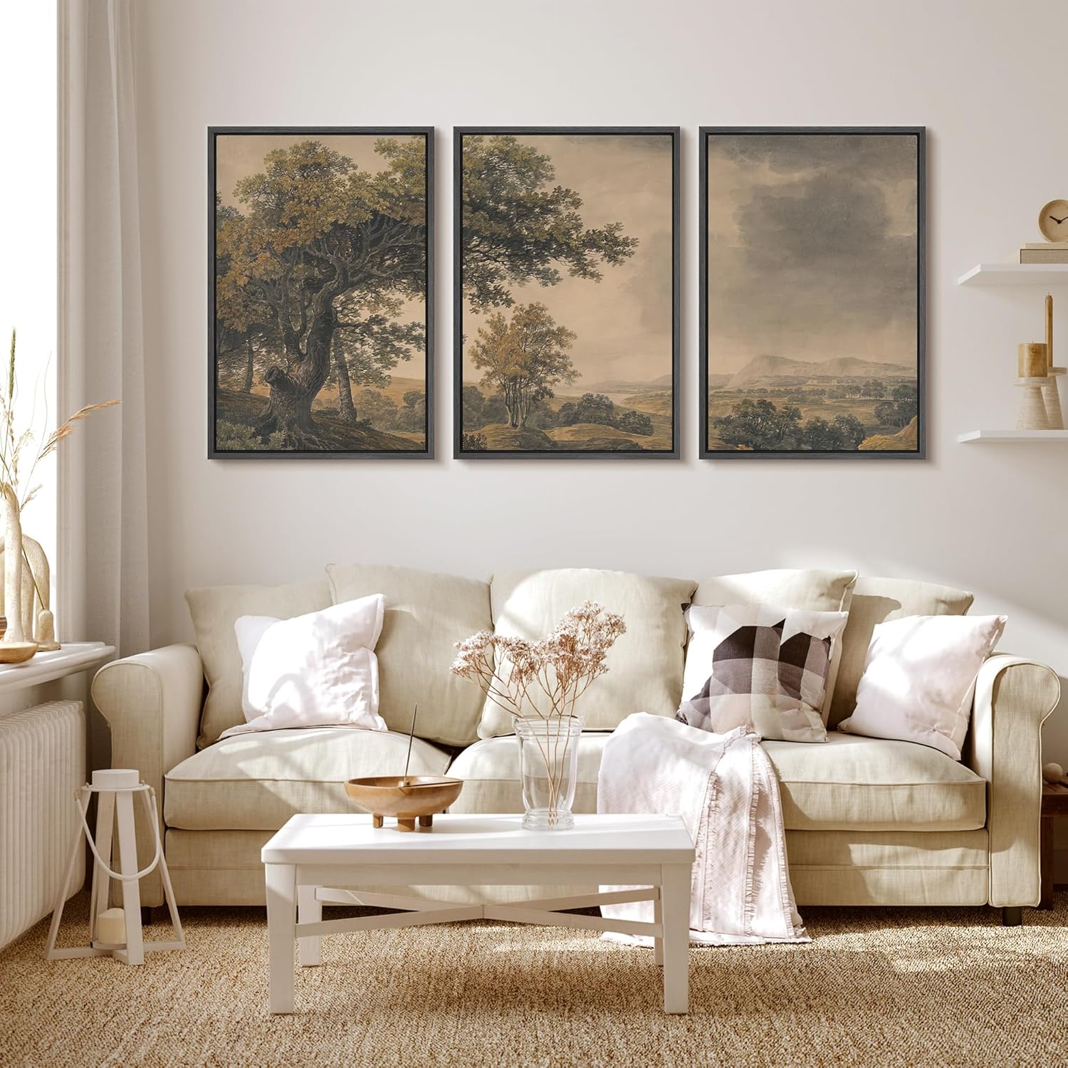 MUDECOR Framed Wall Art Print Set Vintage Landscape Rustic Tree and Mountain View Illustrations Decorative Colorful for Living Room, Bedroom, Office - 16'x24'x3 Black