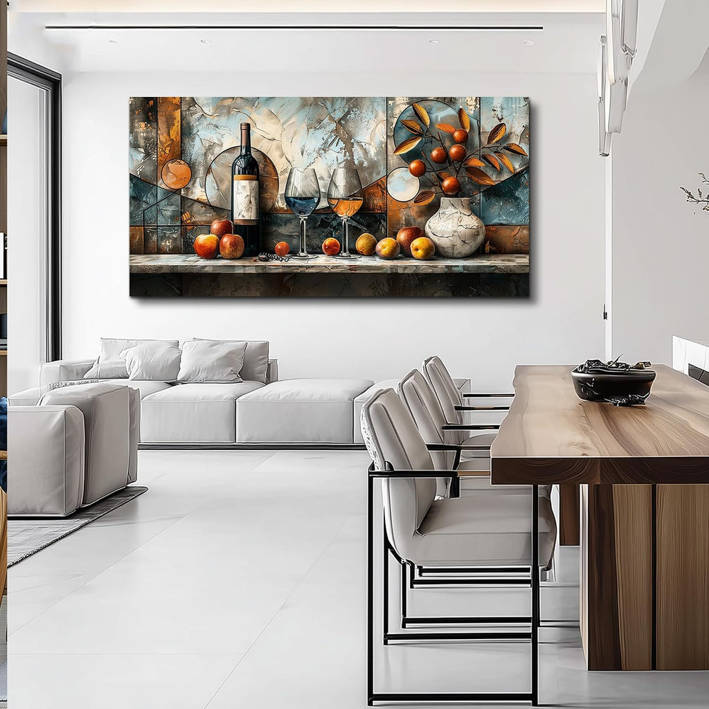 XIGUANGART Wine Bottle Still Life Wall Art, Kitchen Large Canvas Paintings,Dining Room Walls Artwork Abstract Pictures Wall Decor for Living Room Bar Art Prints Modern Home Decorations Ready To Hang