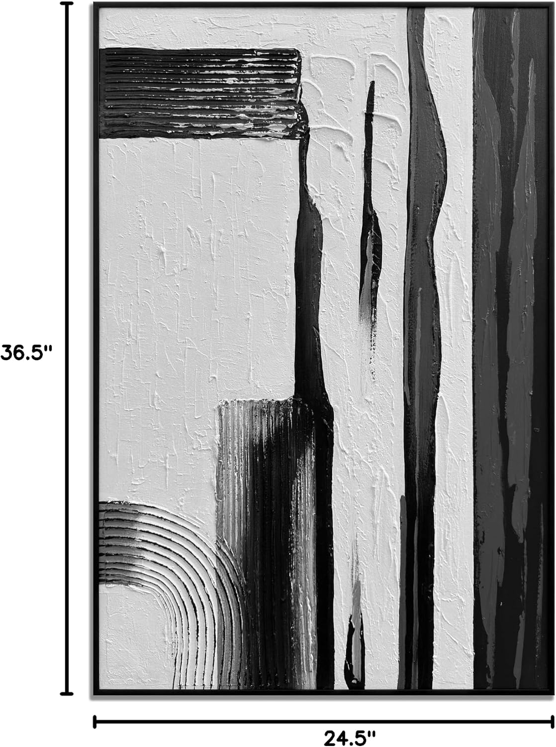 Slyart Hand Painted Black and White Textured Wall Art Black Framed Abstract Oil Paintings on Canvas Large Texture Minimalism Artwork for Home Decorations