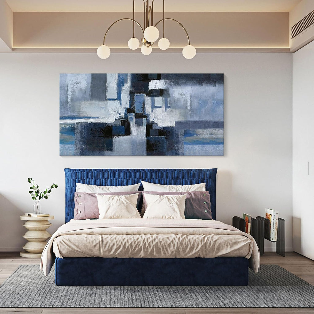 KLAKLA Exter Large Abstracr Wall Art - Blue and Black Canvas Picture for Living Room Wall Decor - Bedroom Art Framed Artwork - Modern Wall Art