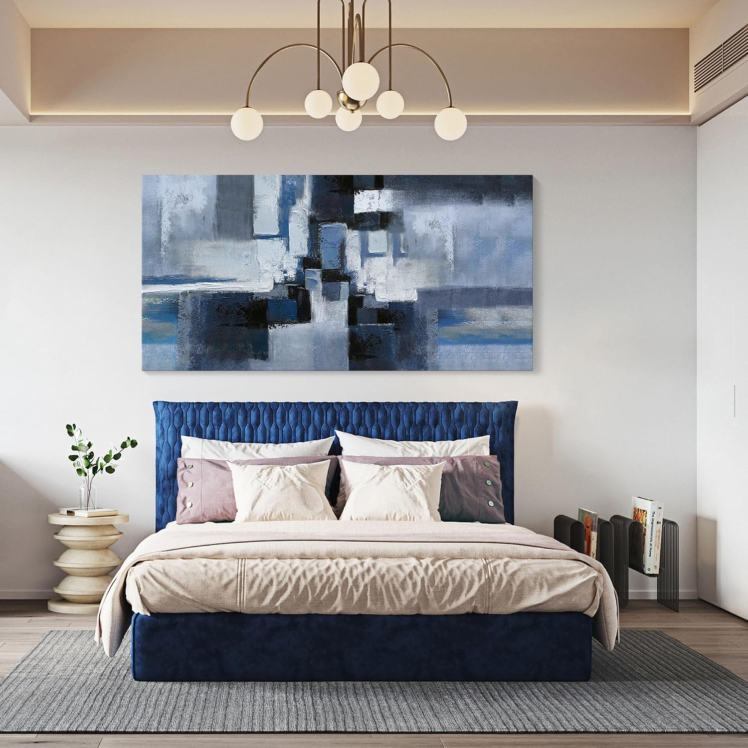 KLAKLA Exter Large Abstracr Wall Art - Blue and Black Canvas Picture for Living Room Wall Decor - Bedroom Art Framed Artwork - Modern Wall Art