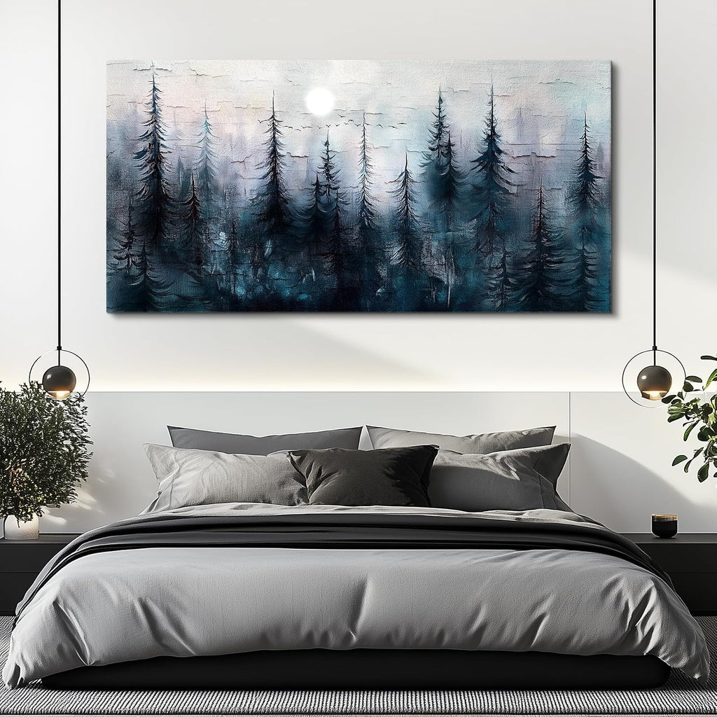 FUHAIHUA Canvas Wall Art for Living Room Large Wall Decor for Office Bedroom Decoration Foggy Forest Landscape Picture Black and White Painting Artwork Wall Mural Aesthetic Home Decor 30'X60'
