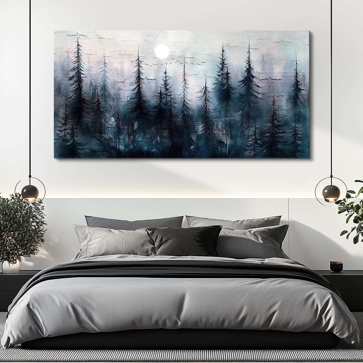 FUHAIHUA Canvas Wall Art for Living Room Large Wall Decor for Office Bedroom Decoration Foggy Forest Landscape Picture Black and White Painting Artwork Wall Mural Aesthetic Home Decor 30'X60'