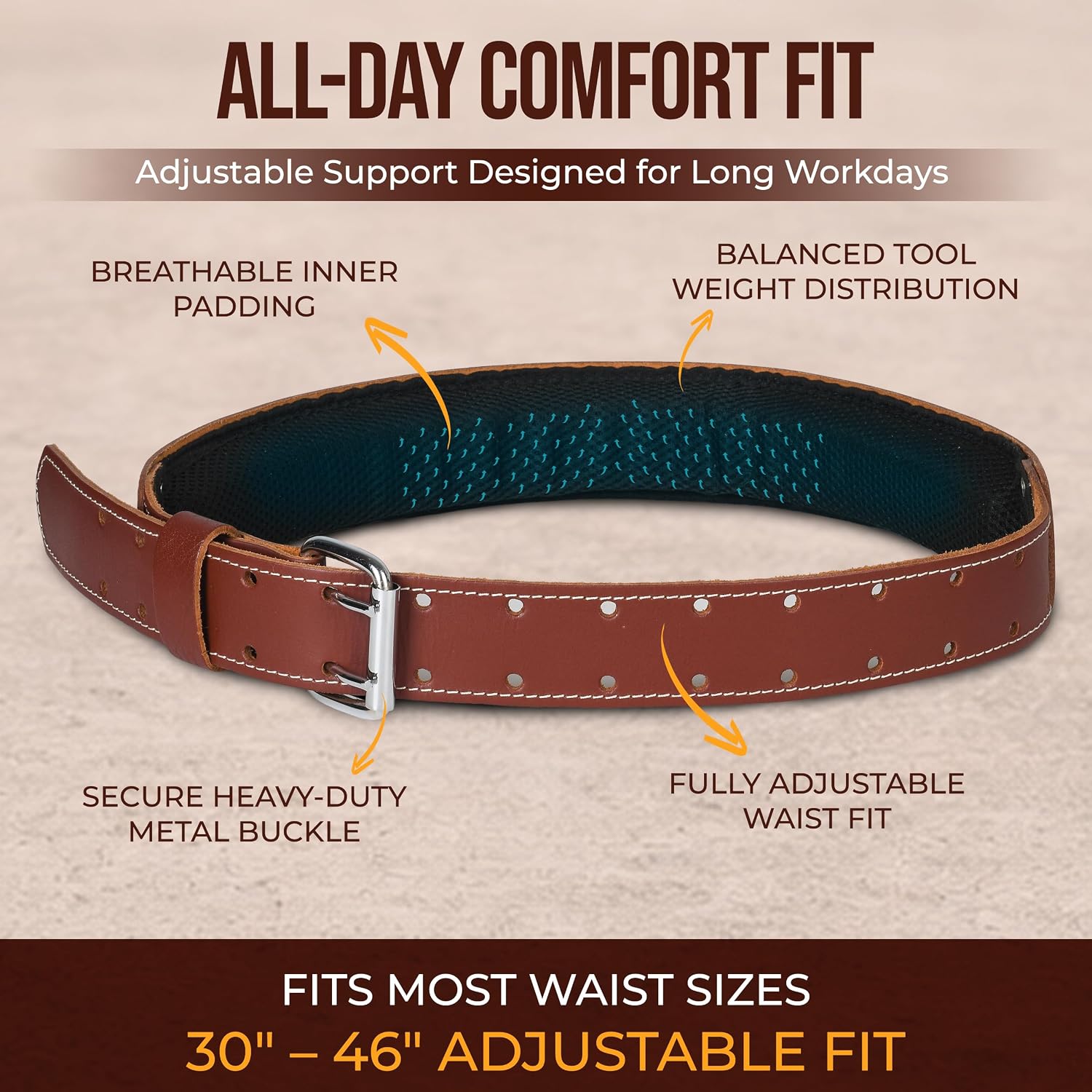 ABRIX Heavy Duty Tool Belt for Men – 4MM Thick Genuine Leather, Brass Buckle & Rivets | Foam Padded Comfort | 28-Pocket Carpenter & Framing Rig | Fits Waist 32 to 52 Inches | Professional Work Belt