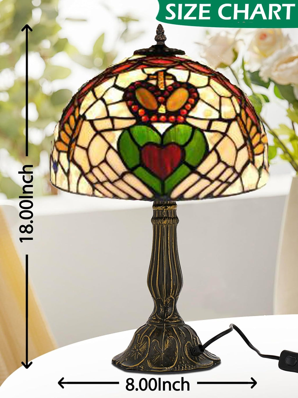 KY&BOSAM Tiffany Table Lamps Irish Gold Crown Celtic Light Stained Glass Art Style Desk Lamp19 Inche Tall 12 Inche Wide Lamp Shade1 Bulb Antique Zinc Base Living Room Bedroom St Patrick's Day Decor