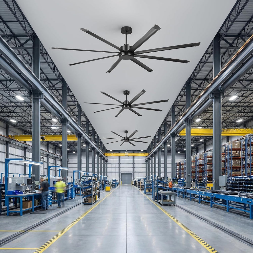 100 Inch Ceiling Fans without Lights, Big Industrial Black Ceiling Fan No Light with Remote Control, High Airflow Quiet Reversible DC Motor, 8 Aluminum Blades, Commercial Fan for Shop Gym Warehouse