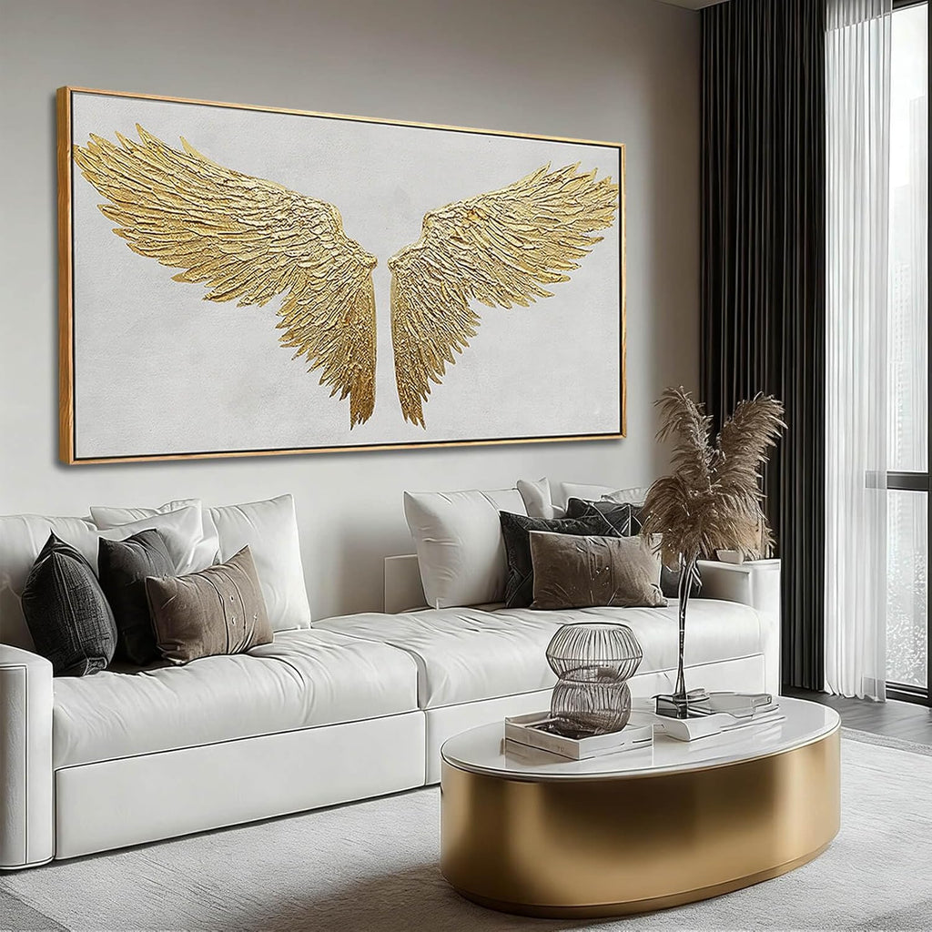 Abstract Wall Art Gold and White Pictures Wall Decor for Living Room Bird Minimalist Art Framed Canvas Artwork for Office Dining Room 24x48 Inch