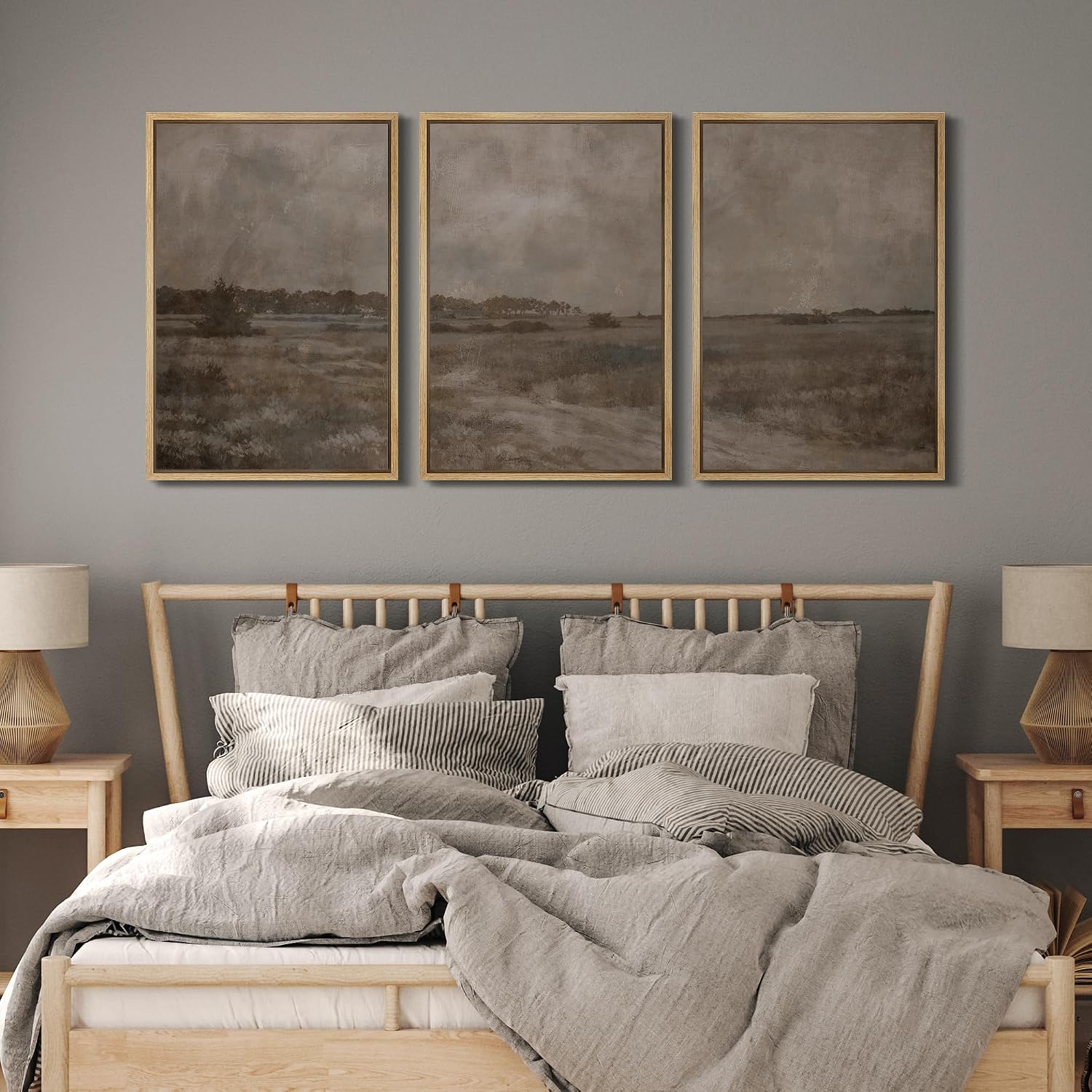 MUDECOR Framed Wall Art Print Set Vintage Neutral Countryside Landscape Rustic Field Path and Distant Trees Illustrations Modern Art Decorative for Living Room, Bedroom, Office - 24'x36'x3 NATURAL