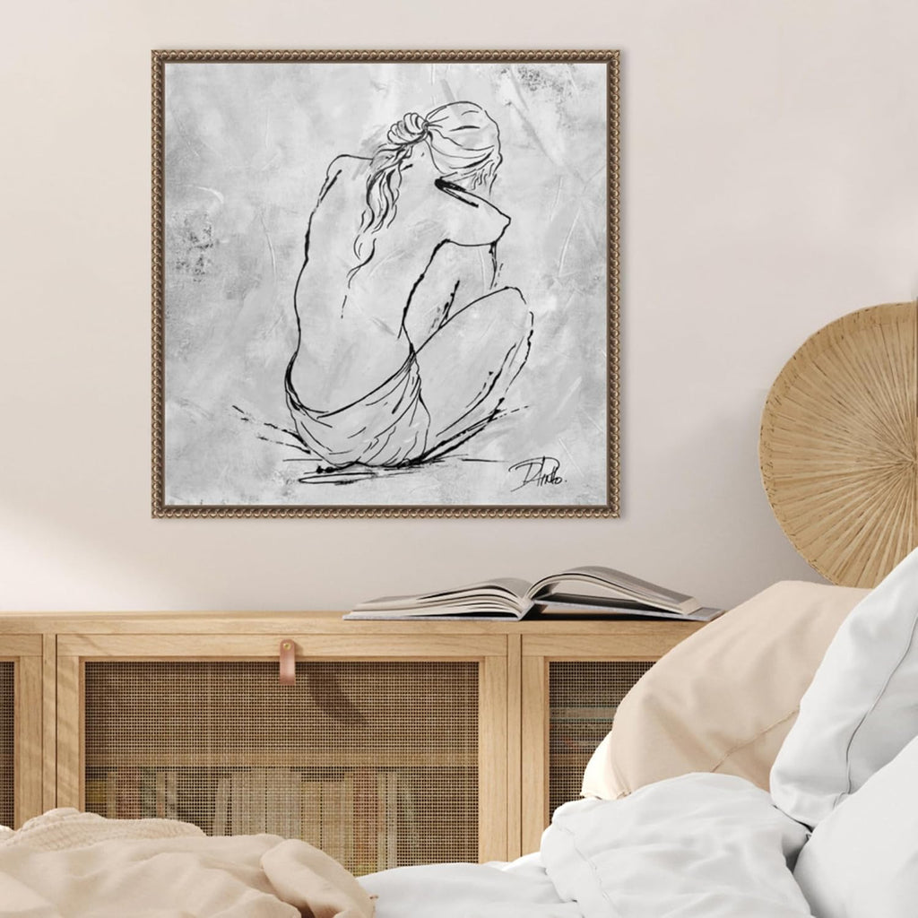 Amanti Art Framed Canvas Wall Art 22x22 Nude Sketch I by Patricia Pinto, Framed Wall Art Canvas, Abstract Artwork, Traditional Decor, Medium Poster Painting for Living Room, Bedroom, Bathroom,