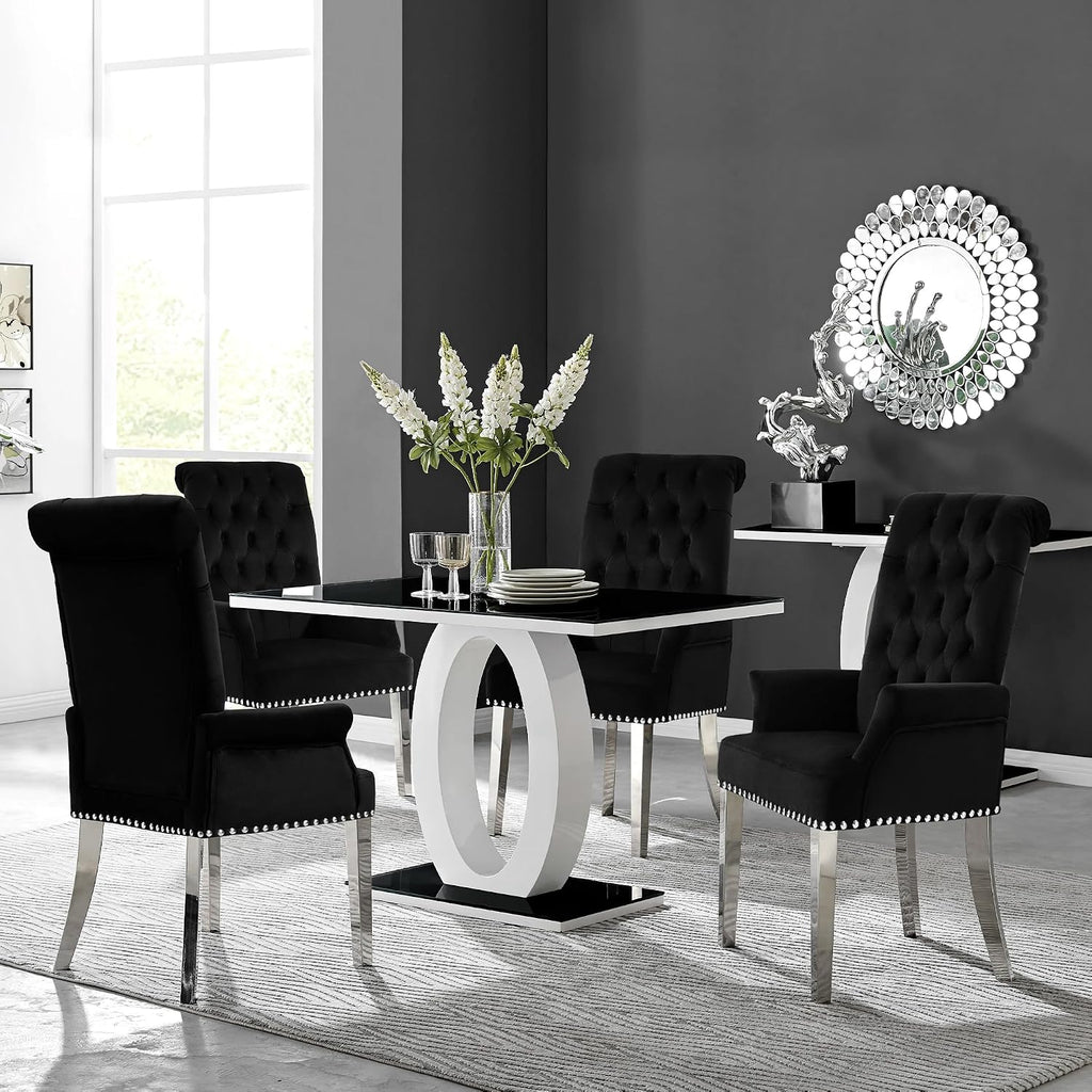 LOULENS Luxurious Velvet Dining Chairs, Modern Upholstered Tufted Dining Room Chairs, Armrests Dining Chairs with Stainless Steel Leg, Black