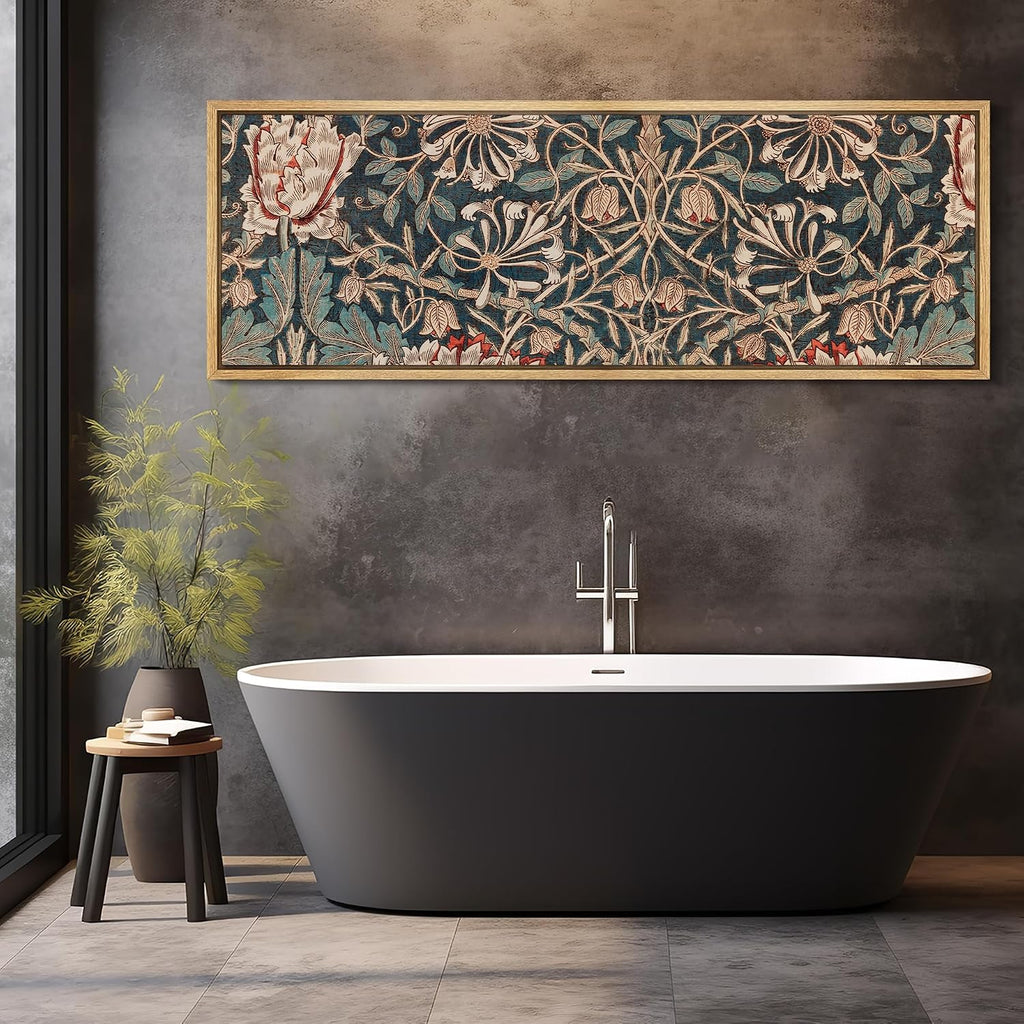 MUDECOR Large Framed Canvas Print Wall Art Botanical Elegance Victorian Style Floral Antique Retro Fine Art Illustrations Decorative Colorful for Bedroom - 60'x20'