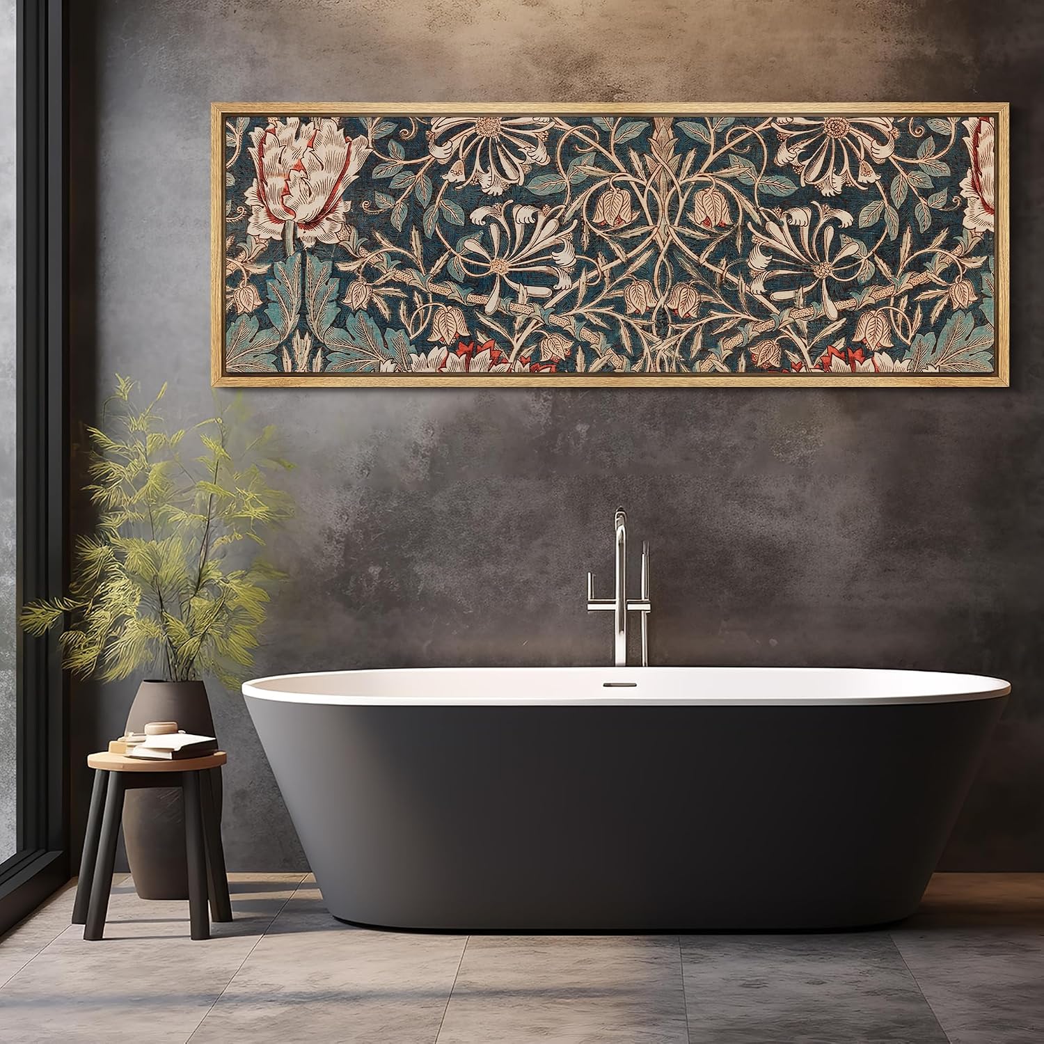 MUDECOR Large Framed Canvas Print Wall Art Botanical Elegance Victorian Style Floral Antique Retro Fine Art Illustrations Decorative Colorful for Bedroom - 60'x20'