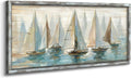 Ocean Pictures Wall Art Framed: Beach Seaside Artwork Coastal Sailboat Art on Wooden Seascape Painting for Living Room(60x30)
