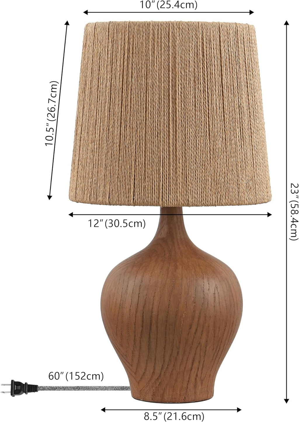 JONATHAN Y 23' Brown Wood Finish Rustic Farmhouse Resin Gourd LED Table Lamp for Bedroom, Living Room, Nightstand, with Brown Paper Rope Shade, LED Bulb Included JYL9200A