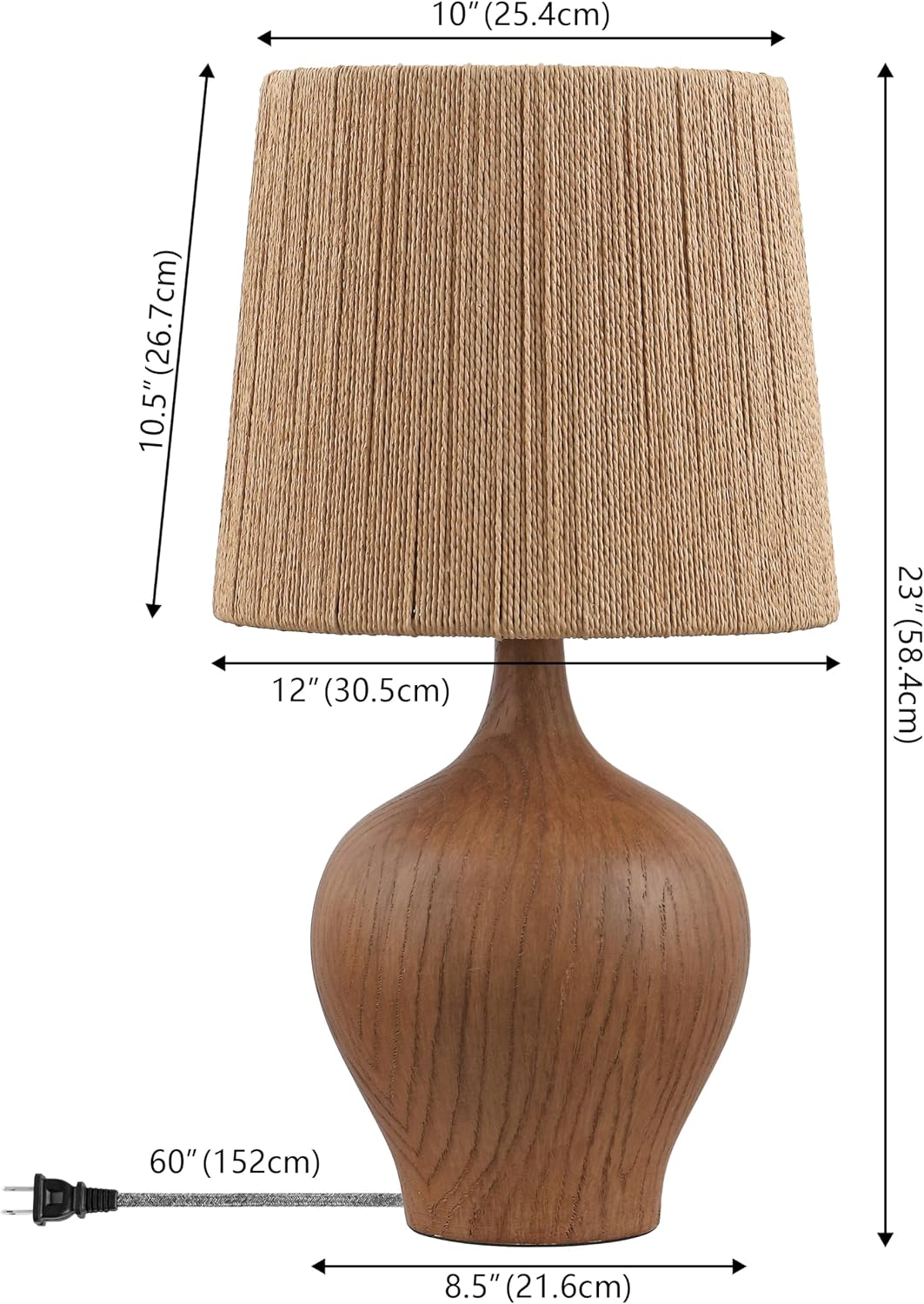 JONATHAN Y 23' Brown Wood Finish Rustic Farmhouse Resin Gourd LED Table Lamp for Bedroom, Living Room, Nightstand, with Brown Paper Rope Shade, LED Bulb Included JYL9200A