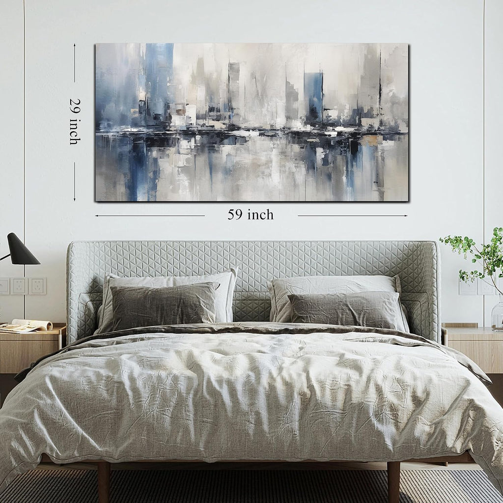 Blue Gray Abstract Cityscape Canvas Wall Art Decor Prints Large Canvas Wall Art for Living Room Modern Artwork Canvas Painting Wall Decor for Bedroom Home Office Wall Art Decor 29x58 inch