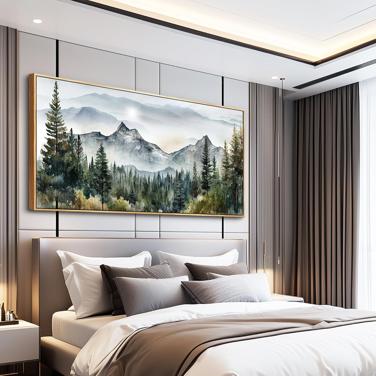 MHARTK66 Large Wall Decor For Living Room Wood Framed Wall Art For Office Bedroom Pictures Mountain Forest Landscapes Ink Canvas Prints Painting Artwork Abstract Modern Stretched and Framed Poster