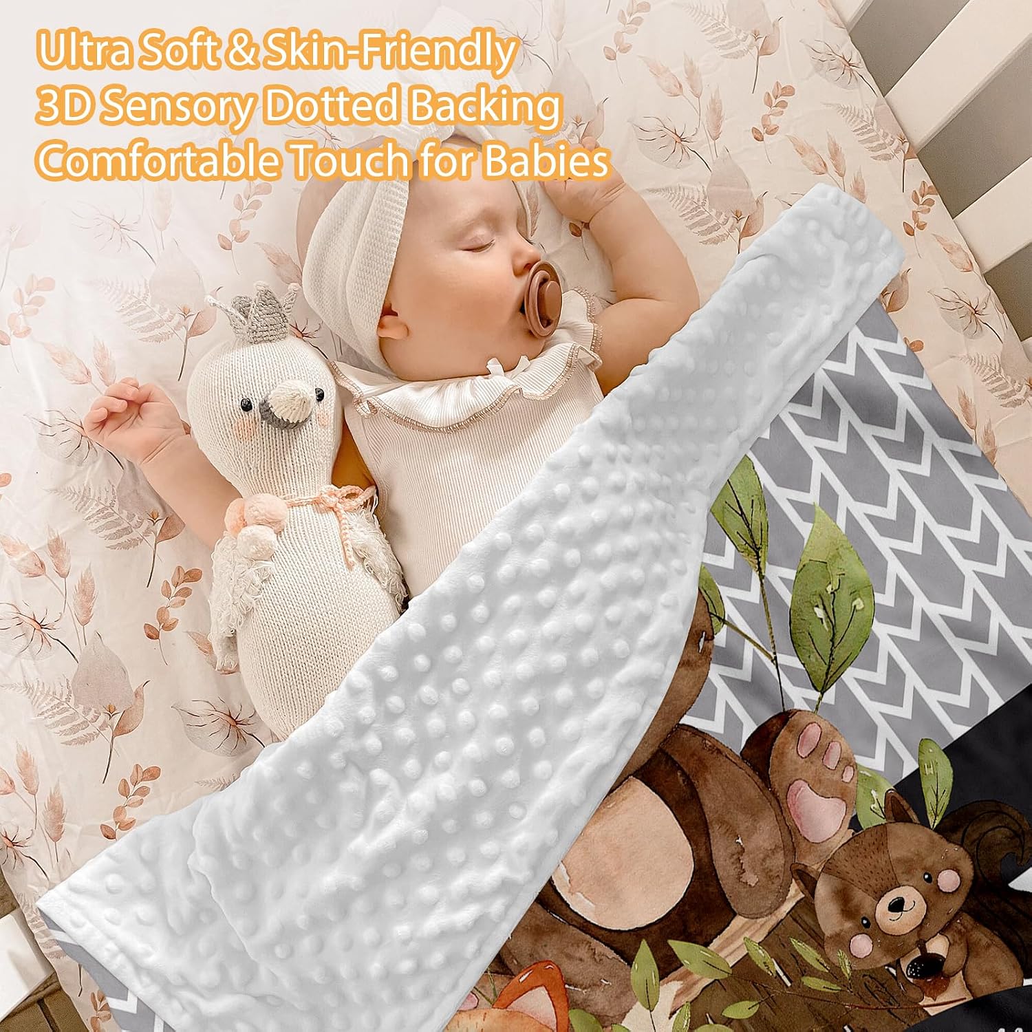 Custom Baby Crib Bedding Set - 5 Piece Nursery Crib Set Woodland Animals Design - Personalized Name Blanket with Dotted Backing, Crib Sheet, Changing Pad Cover, Pillow Cover, Rug for Newborns Color06
