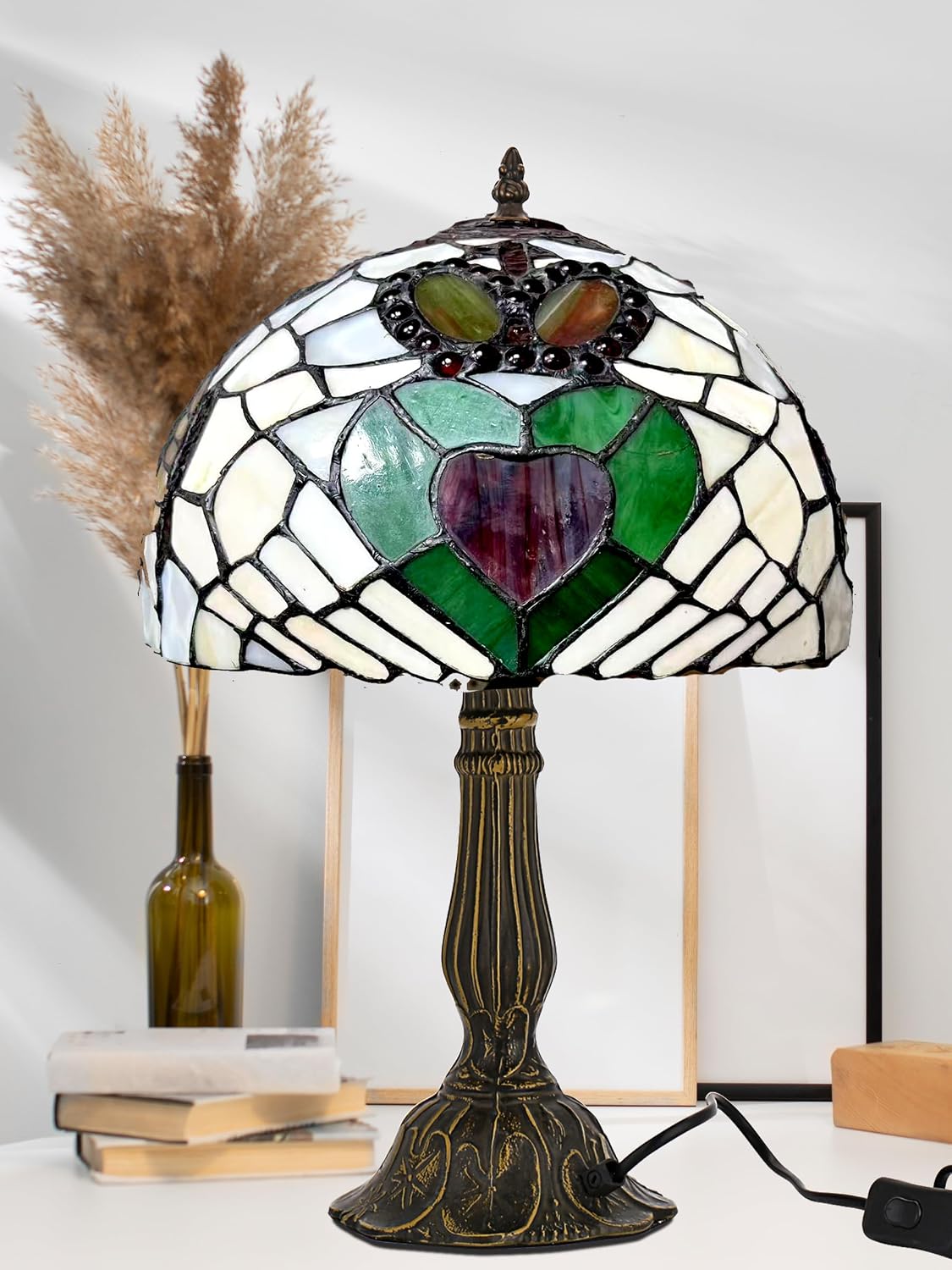 KY&BOSAM Tiffany Table Lamps Irish Gold Crown Celtic Light Stained Glass Art Style Desk Lamp19 Inche Tall 12 Inche Wide Lamp Shade1 Bulb Antique Zinc Base Living Room Bedroom St Patrick's Day Decor