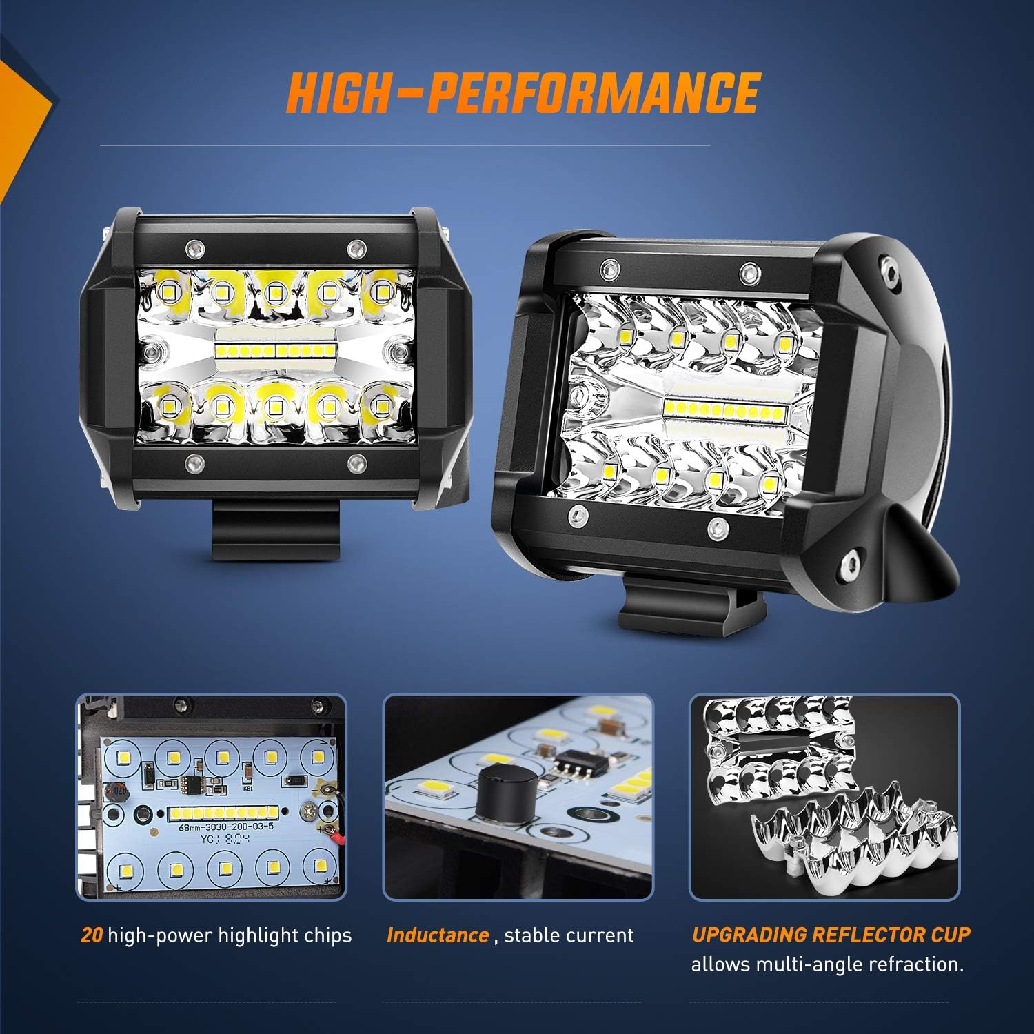 Nilight 42Inch LED Light Bar 2Pcs 4Inch 60W Spot Flood Lights Pods Off Road DrivingWork Lighting with 14AWG Wiring Harness Kit-3 Leads for Truck Tractor Pickup Boat SUV ATV UTV Car Van Camper