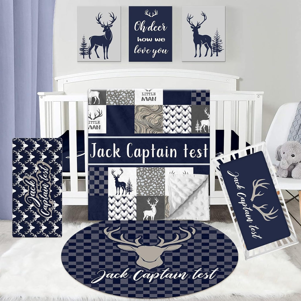 Dyoart Personalized Baby Bedding Set - 5 Piece Custom Baby Crib Set with Name, Double Layer Nursery Bedding Set for Boys Girls, Woodland Deer Crib Bedding Set, Gift for Toddler Infant New Parents