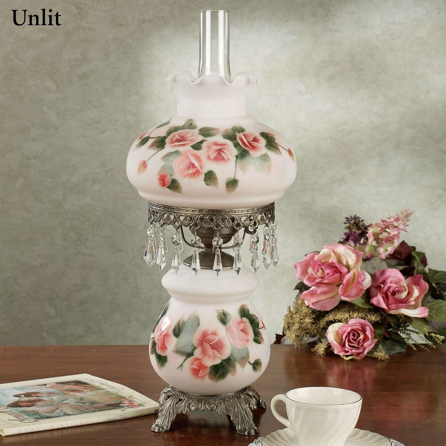 Touch of Class Adelaide Hurricane Style Table Lamp - Victorian Aesthetic - Scalloped Glass - Antique Parlor Lamp