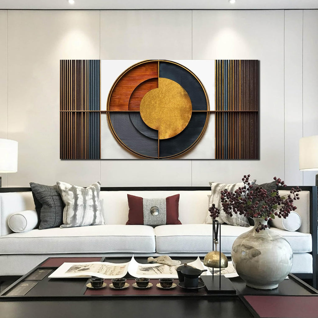 Large Canvas Wall Art for Living Room Bedroom Home Office Brown and White Wood Color Geometrical Picture Modern Canvas Prints Framed Wall Decor Size 29x59
