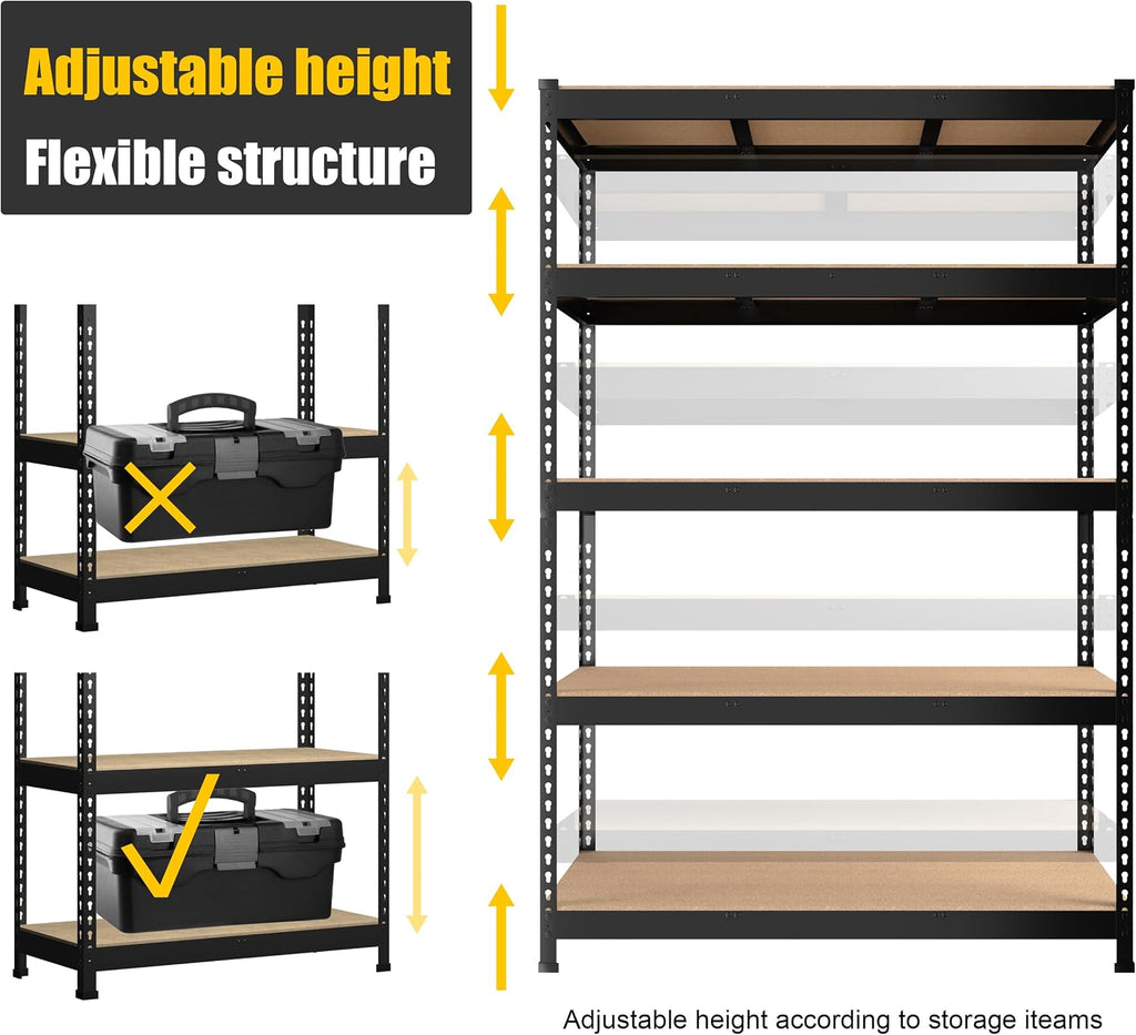 PrimeZone 2 Pack Storage Shelves 48' x 24' x 72' - 5 Tier Heavy Duty Adjustable Garage Storage Shelving, Metal Storage Utility Rack Shelf Unit for Warehouse Pantry Closet Kitchen, Black