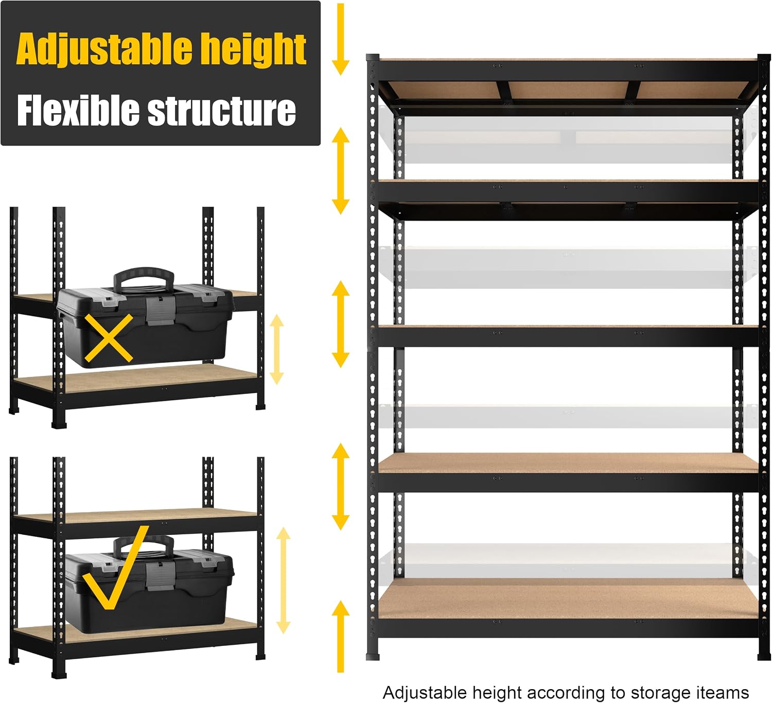 PrimeZone 2 Pack Storage Shelves 48' x 24' x 72' - 5 Tier Heavy Duty Adjustable Garage Storage Shelving, Metal Storage Utility Rack Shelf Unit for Warehouse Pantry Closet Kitchen, Black