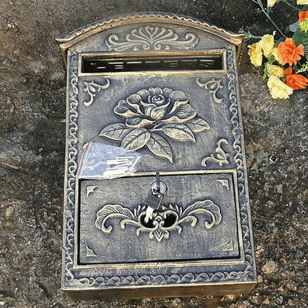 Locking Mailboxes Aluminum Mailbox for Outside Drop Box with Rose Relief Post Box Rustic Comment Box Metal Suggestion Box