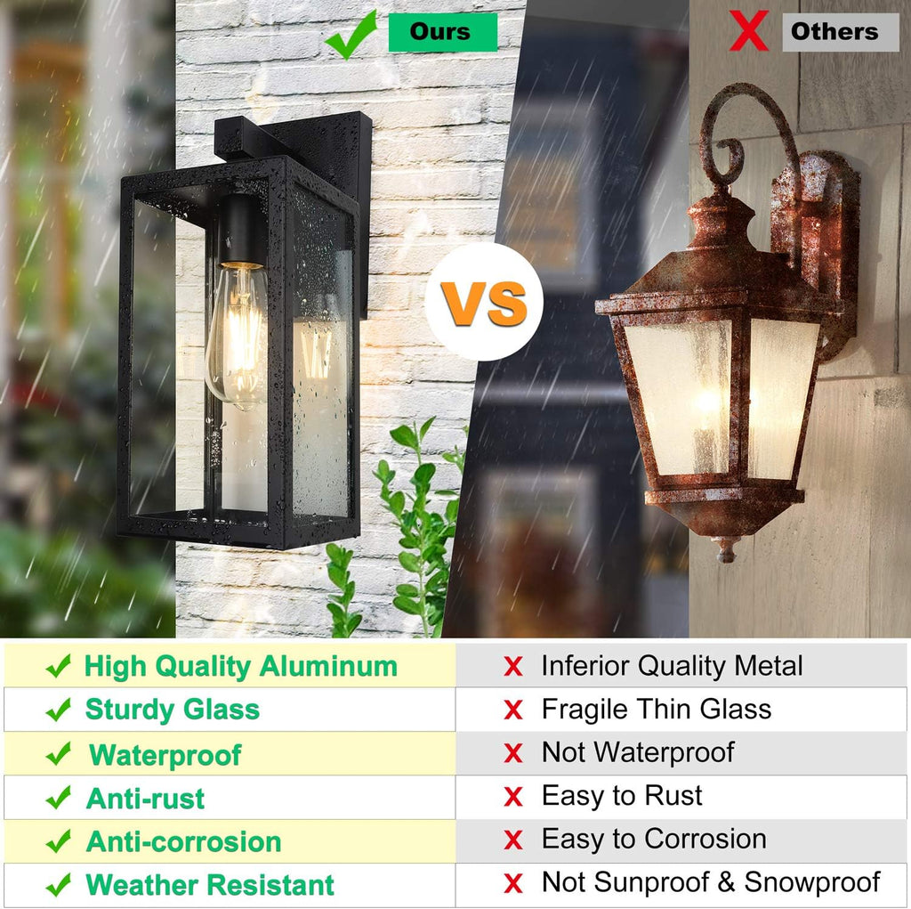 MAXvolador Outdoor Wall Sconce, Large Exterior Waterproof Wall Lantern Light Fixture, Black Porch Lights Glass, Anti-Rust E26 Patio Lighting, 2 Pack