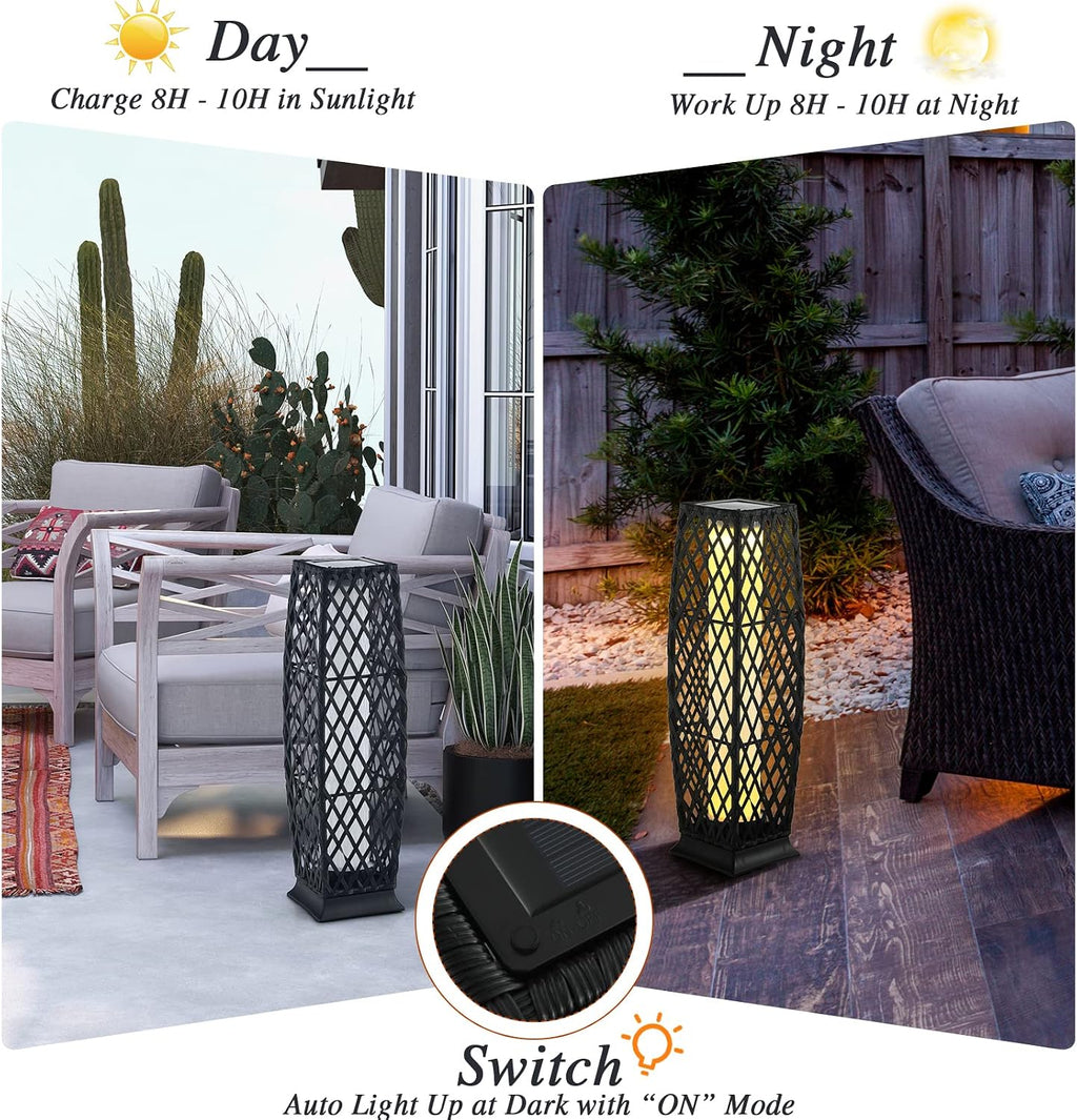 Tangkula 2 Pieces Outdoor Solar Powered Floor Lamps, IP65 Waterproof Wicker Floor Lamps with Auto On/Off LED Light, Outdoor Decor Lanterns for Garden Porch Pool Pathway Driveway (Diamond-Black)