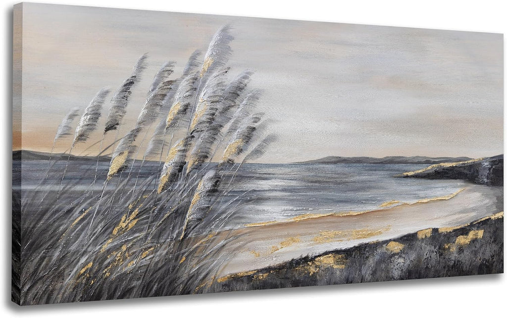 Yuaxker Ocean Art Wall Decor Grey and Gold Ocean Wall Art Large Modern Prints Trendy Canvas Painting for Living Room, Bedroom, Dining Room Office Home Decor 30x60 inch