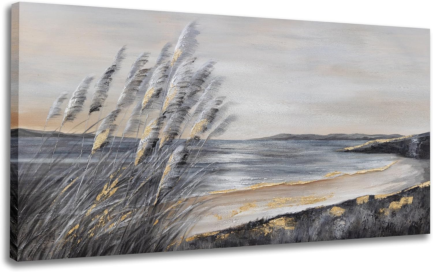 Yuaxker Ocean Art Wall Decor Grey and Gold Ocean Wall Art Large Modern Prints Trendy Canvas Painting for Living Room, Bedroom, Dining Room Office Home Decor 30x60 inch