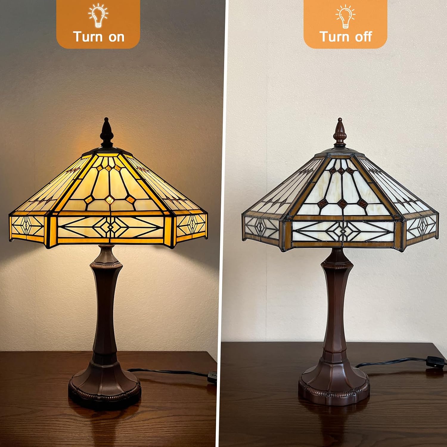 Capulina Tiffany Lamp Stained Glass Table Lamp 13x13x20 Inches Cream Hexagon Tiffany Style Desk Reading Lamp Decor for Home Office Bedroom Living Room
