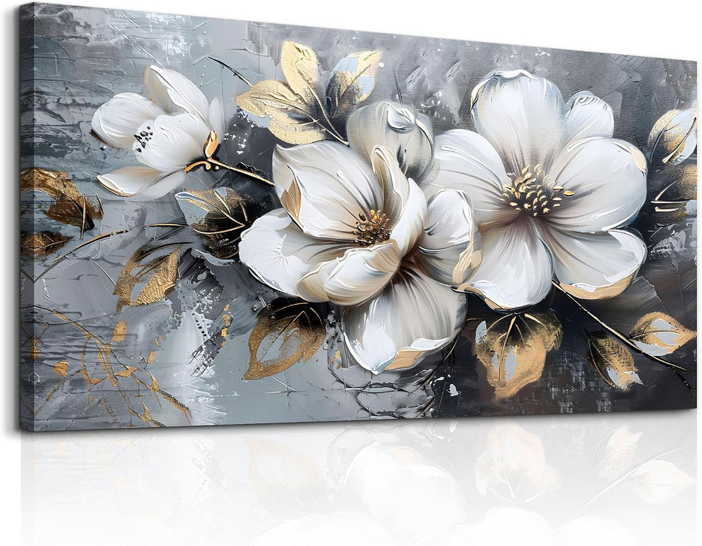 KELIYUAN Large Canvas Wall Decor Living Room For Wall Art For Bedroom Office Decorations Abstract White Flowers Wall Paintings Pictures Artwork Modern Framed Posters Home Decor Aesthetic 30'x60'