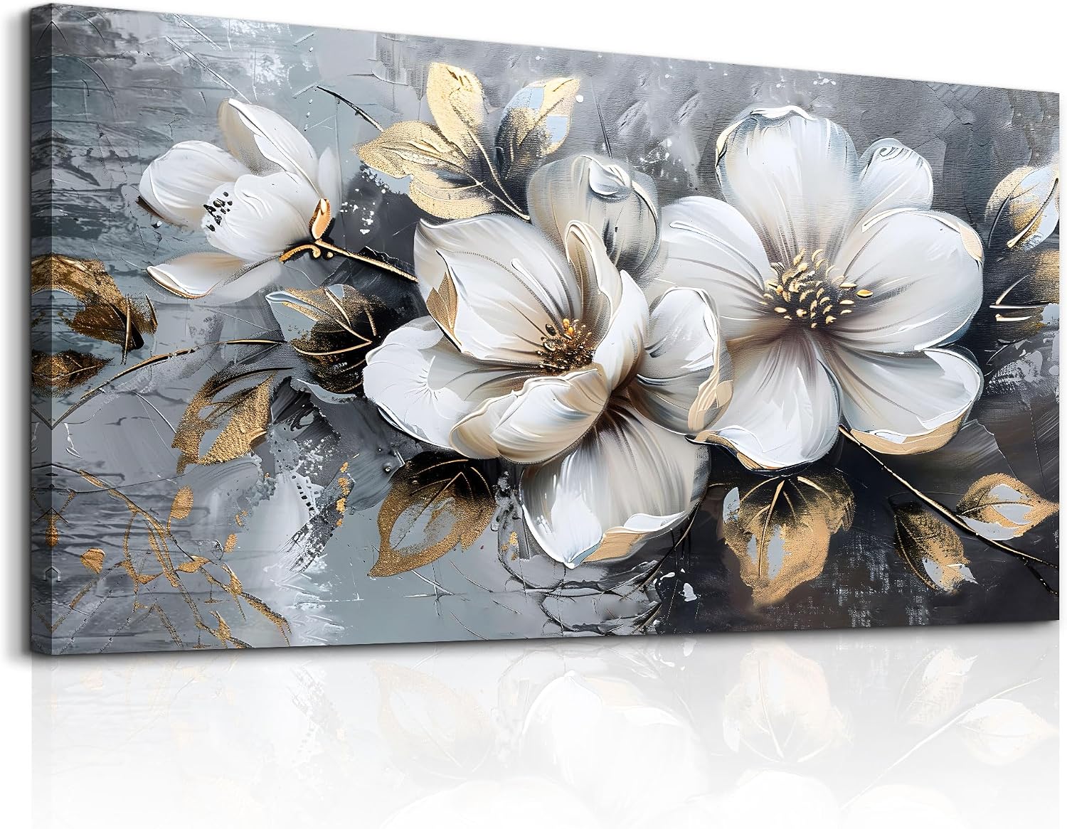 KELIYUAN Large Canvas Wall Decor Living Room For Wall Art For Bedroom Office Decorations Abstract White Flowers Wall Paintings Pictures Artwork Modern Framed Posters Home Decor Aesthetic 30'x60'