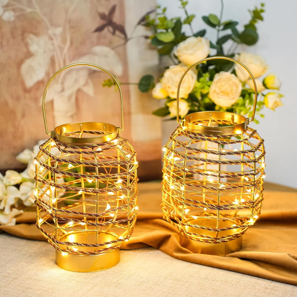 Set of 6 Battery Operated Table Lamp 7.7 'H Metal Cage LED Cordless Lamp with 6-Hour Timer, Vintage Decorative Fairy Lights Lantern for Indoor/Outdoor Bedrooms Weddings Parties Patio Events