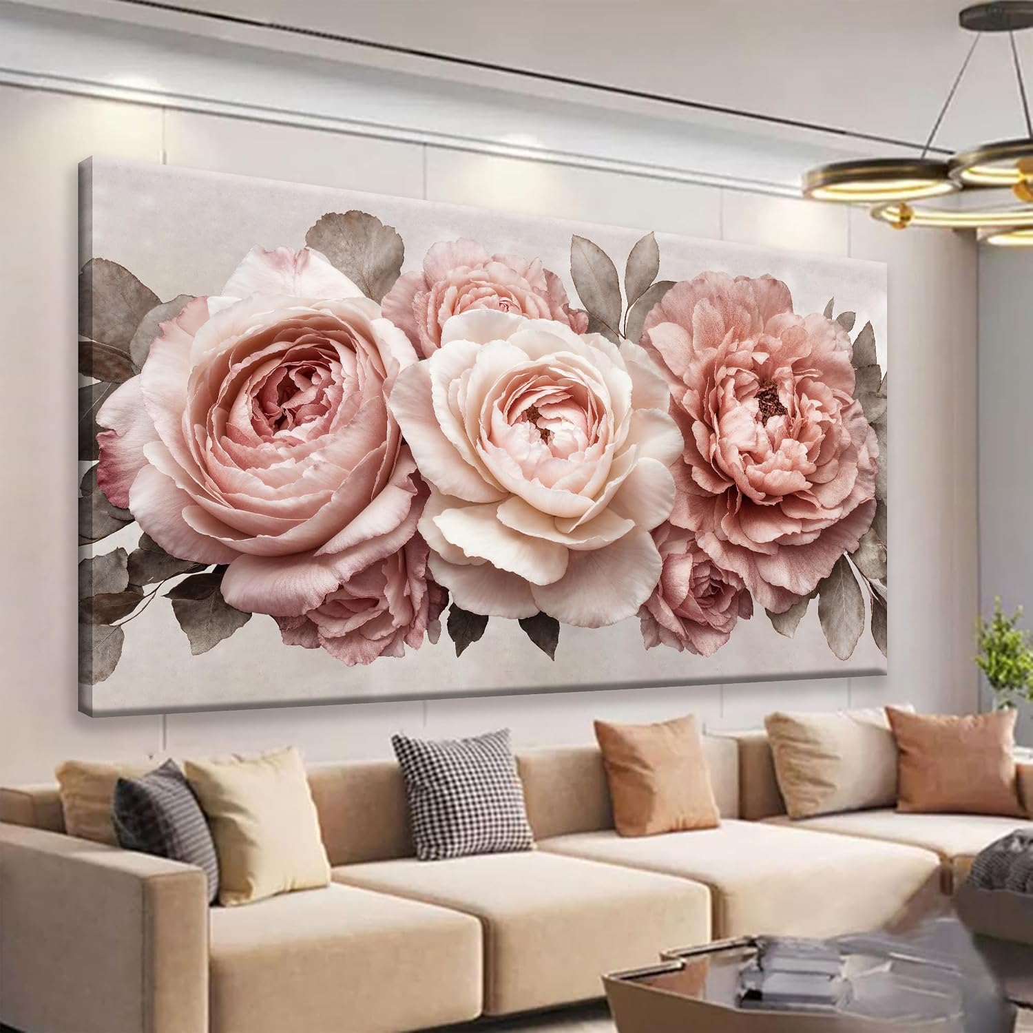 TAIJXAGSG Large Canvas Wall Art For Living Room Prints Modern Canvas Art Wall Decor Pink Flower White Wall Art Picture For Bedroom Office Aesthetic Home Wall Decor Artwork 29 X 58 Inches