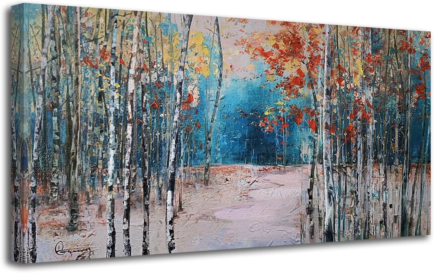 Ardemy Aspen Tree Wall Art Living Room Landscape Panoramic Textured Pictures Bedroom Wall Decor Forest Canvas Paintings Artwork Home Office Wall Decoration, 58'x29'