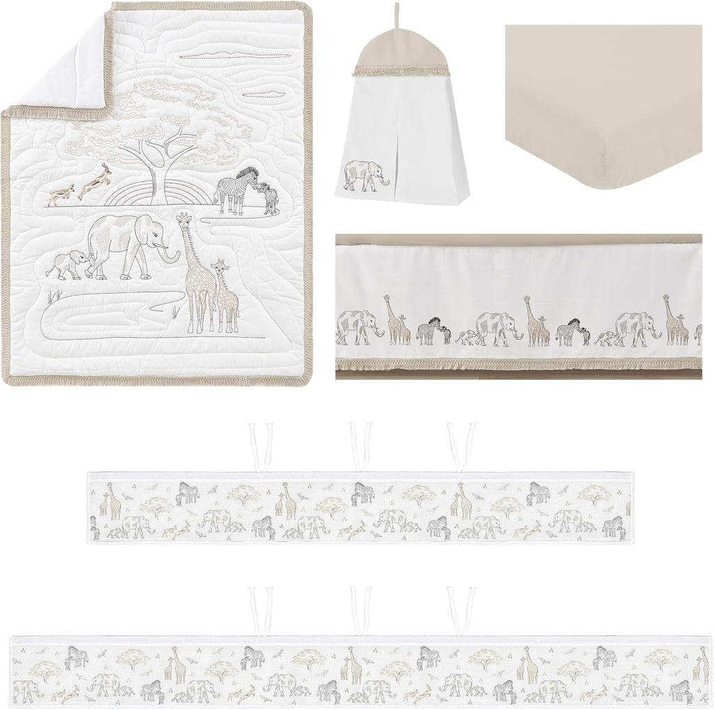 Sweet Jojo Designs Jungle Safari Animals Boy Girl Gender Neutral Baby Crib Bedding Set Infant Nursery Room BreathableBaby Breathable Mesh Crib Liner Blanket Fitted Sheet Skirt 6p Elephant Serengeti