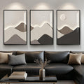 Framed Neutral Abstract Wall Art for Living Room, Large 3 Piece Modern Mountain Bright Style Painting Prints, Brown Minimalist Landscape Artworks for Dining Room Office Wall Decor, 24x36 In