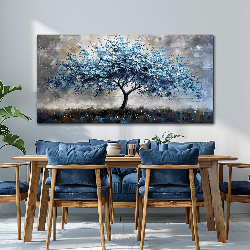 MHARTK66 Farmhouse Wall Art For Bedroom Large Canvas Wall Decor For Living Room Blue Tree Landscape Wall Pictures Artwork Stretched and Framed Canvas Paintings Ready to Hang for Office Home Decor