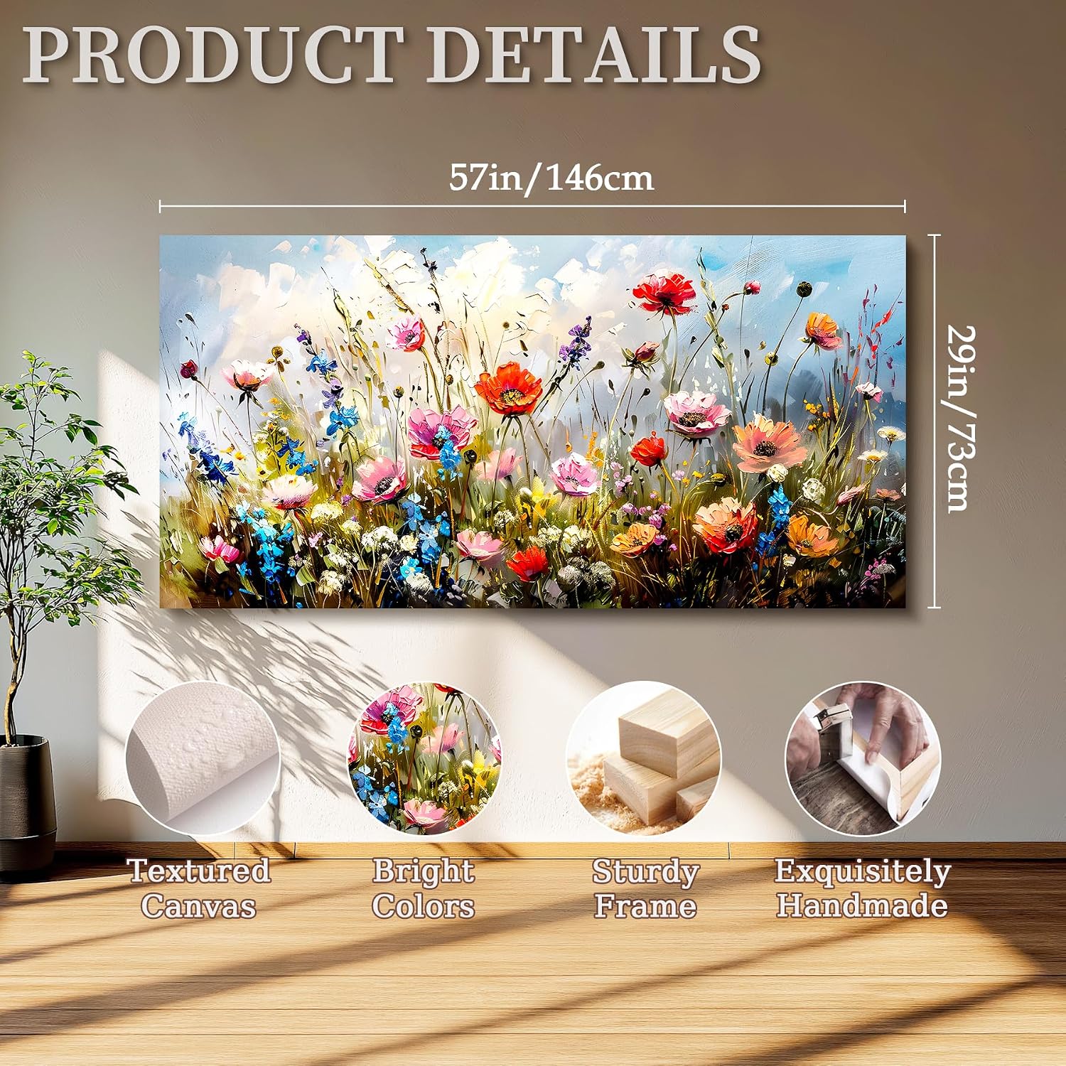 SERIMINO Large Wall Art for Living Room Canvas Prints, Farmhouse Nature Floral Botanical Wall Decor, Colorful Flower Market Modern Home Decor Oil Paintings Bathroom Decor Aesthetic 29'X57'