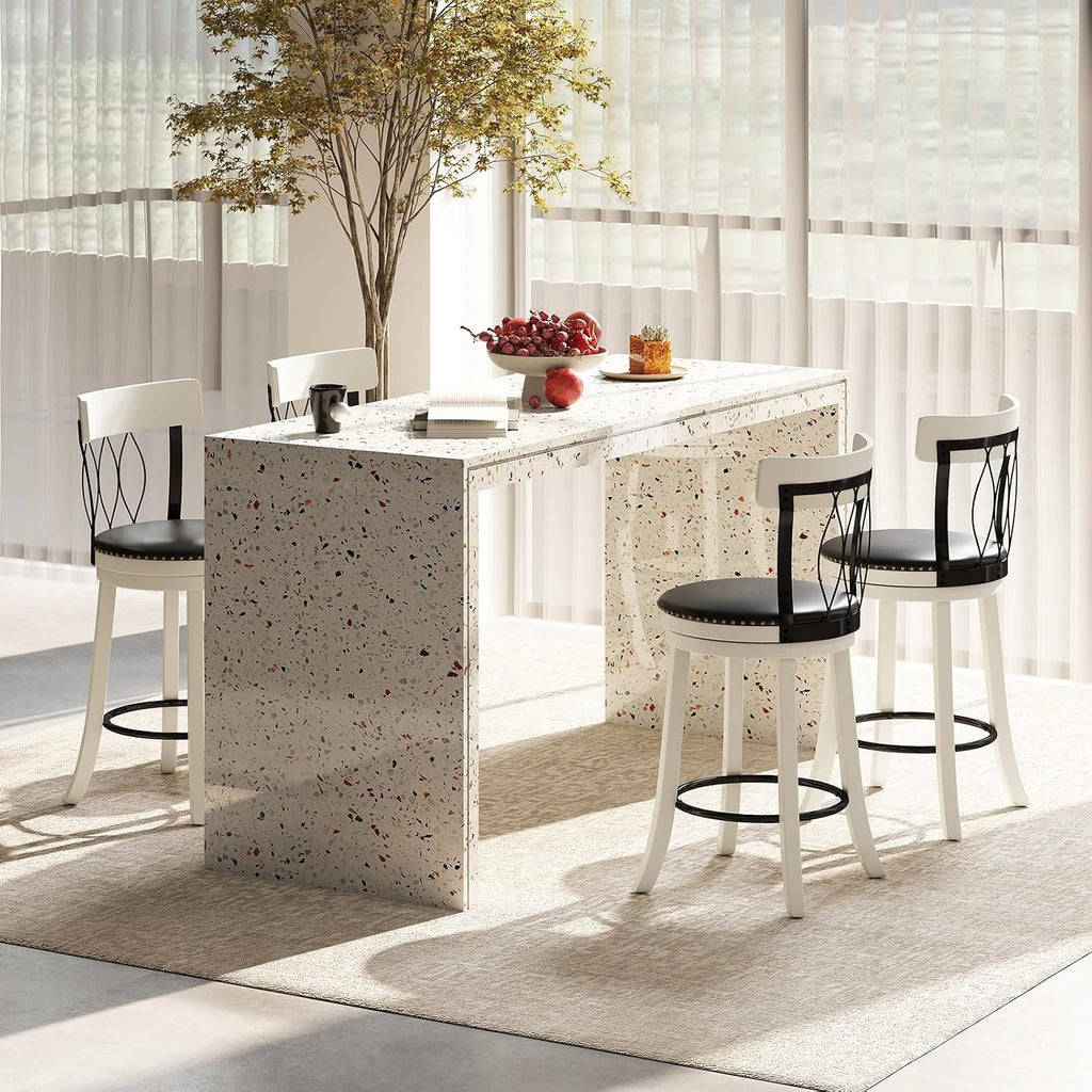 Giantex 26' Bar Stools Set of 4, Swivel Counter Height Bar Chairs with Footrest, Rubber Wood Frame & Tufted Rivets, Upholstered Modern PVC Leather Barstools for Kitchen Island & Pub